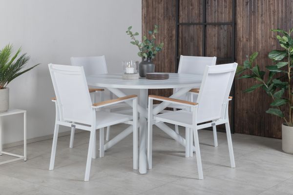 Imagine Masa de dining Alma - Aluminiu Alb - ø120cm+Scaun Texas - Alb/Teak_4