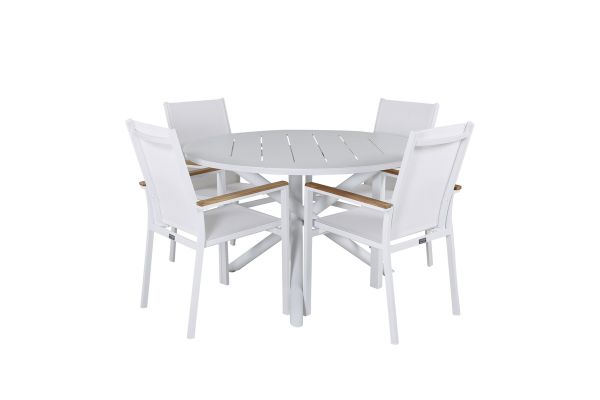 Imagine Masa de dining Alma - Aluminiu Alb - ø120cm+Scaun Texas - Alb/Teak_4