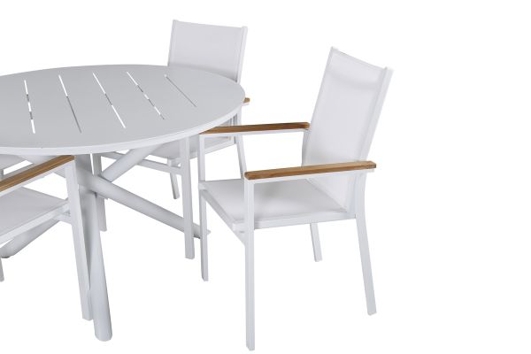 Imagine Masa de dining Alma - Aluminiu Alb - ø120cm+Scaun Texas - Alb/Teak_4