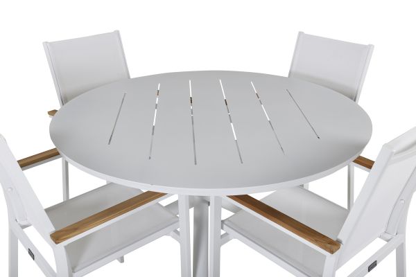 Imagine Masa de dining Alma - Aluminiu Alb - ø120cm+Scaun Texas - Alb/Teak_4