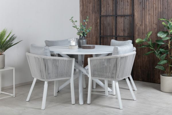 Imagine Masa de dining Alma - Albastru Alu - ø120cm+ Scaun de dining Virya - Albastru Alu / Perna gri _4