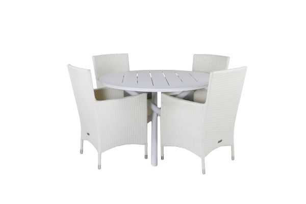 Imagine Masa de dining Alma - Aluminiu alb - ø120cm+ Scaun de dining Malin cu pernă - Alb / gri