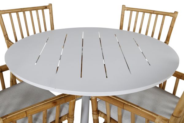 Imagine Masa de dining Alma - Aluminiu alb - ø120cm + Scaun de dining Cane - Bambus / Pernă gri _4