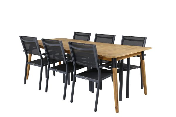 Imagine Masa de dining Julian - Acacia - 210*100cm+Scaun empilabil Copacabana - Negru/Negru_6