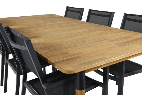 Imagine Masa de dining Julian - Acacia - 210*100cm+Scaun empilabil Copacabana - Negru/Negru_6