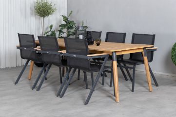 Imagine Masa de dining Julian - Acacia - 210*100cm+6 scaune Mexico - Negru/Teak