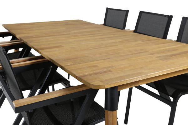 Imagine Masa de dining Julian - Acacia - 210*100cm+6 scaune Mexico - Negru/Teak