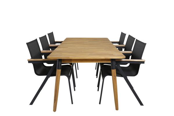 Imagine Masa de dining Julian - Acacia - 210*100cm+6 scaune Mexico - Negru/Teak