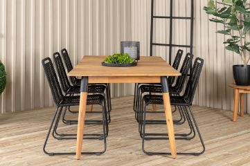 Imagine Masa de dining Julian - Akacia - 210*100cm+ Scaun empilabil Lindos - Alu negru/ Sfoara neagra_6