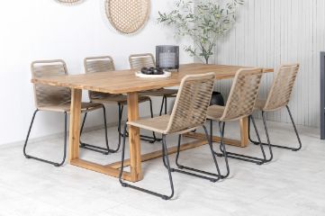 Imagine Plankton - Masă de dining acacia - 220*100+Lindos - Scaun empilabil - Alu negru / Latte Rope_6