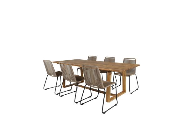 Imagine Plankton - Masă de dining acacia - 220*100+Lindos - Scaun empilabil - Alu negru / Latte Rope_6