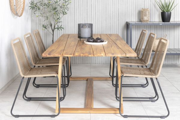 Imagine Plankton - Masă de dining acacia - 220*100+Lindos - Scaun empilabil - Alu negru / Latte Rope_6