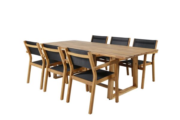 Imagine Plankton - Masă de dining acacia - 220*100+Venice Scaun cu empilare - Teak / Textilenă neagră_6