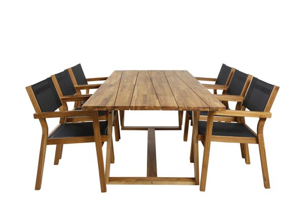 Imagine Plankton - Masă de dining acacia - 220*100+Venice Scaun cu empilare - Teak / Textilenă neagră_6