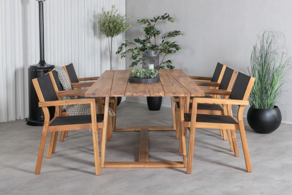 Imagine Plankton - Masă de dining acacia - 220*100+Venice Scaun cu empilare - Teak / Textilenă neagră_6