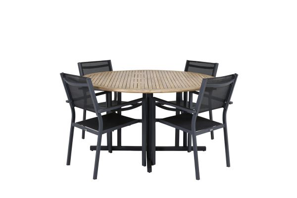 Imagine Masa de dining Cruz - Oțel negru / Acacia (aspect de tek) ø140cm + Scaun Copacabana empilabil - Negru / Negru - Înlocuit de 4231-408 _4