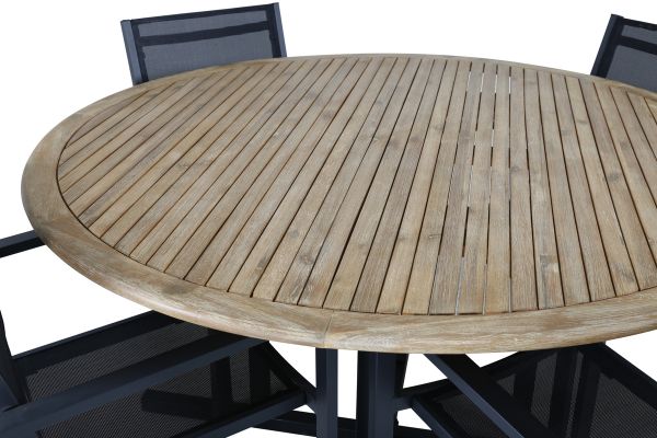 Imagine Masa de dining Cruz - Oțel negru / Acacia (aspect de tek) ø140cm + Scaun Copacabana empilabil - Negru / Negru - Înlocuit de 4231-408 _4