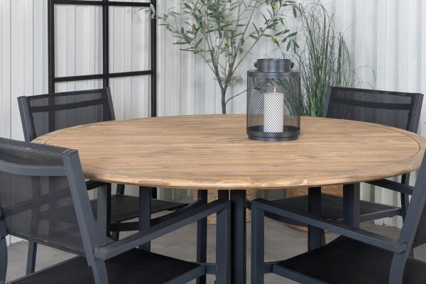 Imagine Masa de dining Cruz - Oțel negru / Acacia (aspect de tek) ø140cm + Scaun Copacabana empilabil - Negru / Negru - Înlocuit de 4231-408 _4