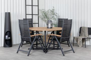 Imagine Masa de dining Cruz - Oțel negru / Acacia (aspect de tek) ø140cm + Scaun Panama Light 5-poziții Negru / Negru _4