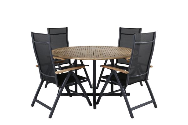 Imagine Masa de dining Cruz - Oțel negru / Acacia (aspect de tek) ø140cm + Scaun Panama Light 5-poziții Negru / Negru _4