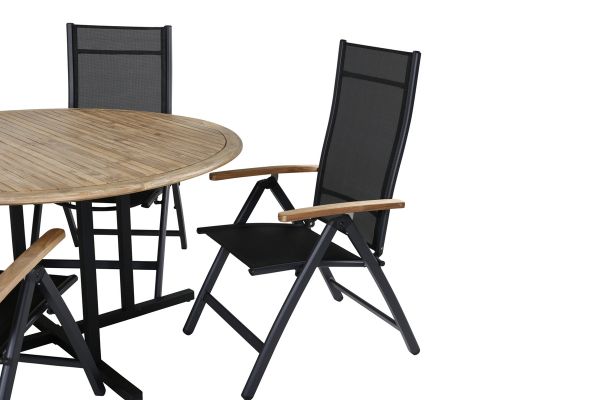 Imagine Masa de dining Cruz - Oțel negru / Acacia (aspect de tek) ø140cm + Scaun Panama Light 5-poziții Negru / Negru _4