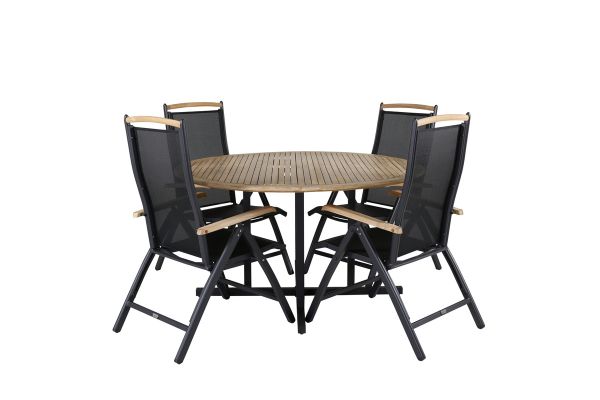 Imagine Masa de dining Cruz - Oțel Negru / Acacia (aspect de teak) ø140cm + Cadru Panama 5 poziții - Negru/Negru _4