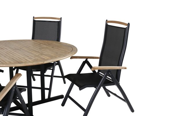 Imagine Masa de dining Cruz - Oțel Negru / Acacia (aspect de teak) ø140cm + Cadru Panama 5 poziții - Negru/Negru _4