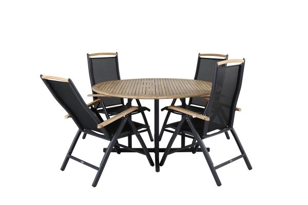 Imagine Masa de dining Cruz - Oțel Negru / Acacia (aspect de teak) ø140cm + Cadru Panama 5 poziții - Negru/Negru _4