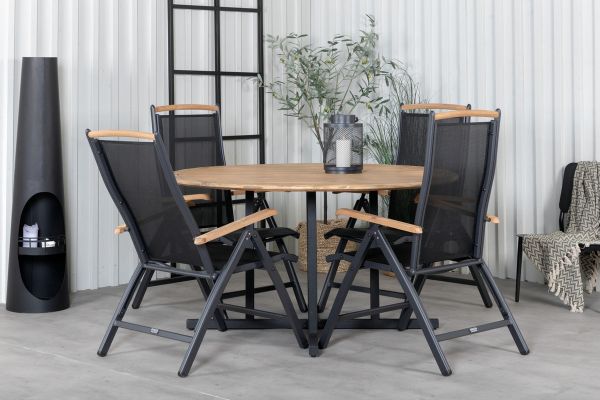 Imagine Masa de dining Cruz - Oțel Negru / Acacia (aspect de teak) ø140cm + Cadru Panama 5 poziții - Negru/Negru _4