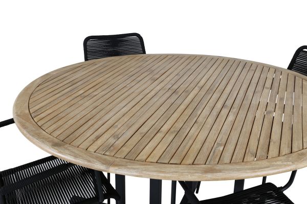 Imagine Masa de dining Cruz - Oțel negru / Acacia (aspect de teak) ø140cm +Scaun de dining Lindos - Aluminiu negru / Frânghie neagră _4