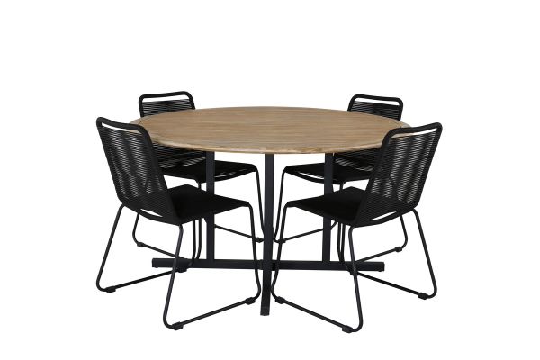 Imagine Masa de dining Cruz - Oţel negru / Acacia (aspect de tek) ø140cm + Scaun empilabil Lindos - Aluminiu negru / Sârmă neagră _4