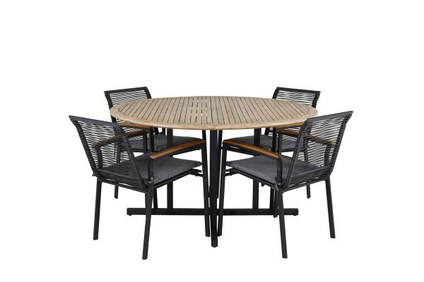 Imagine Masa de dining Cruz - Oțel negru / Acacia (aspect de tec) ø140cm + Scaun de dining Dallas _4