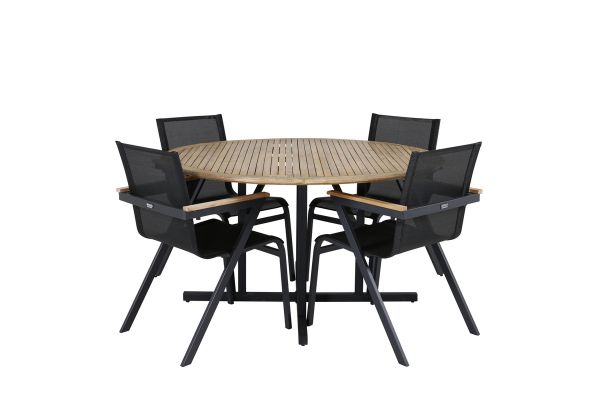 Imagine Masa de dining Cruz - Oţel negru / Acacia (aspect de tec) ø140cm + Scaun Mexico - Negru / Tec _4