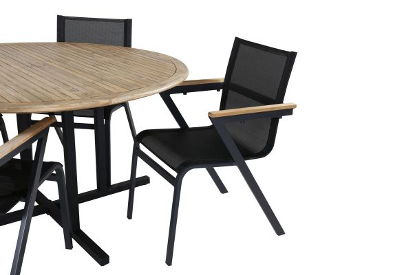 Imagine Masa de dining Cruz - Oţel negru / Acacia (aspect de tec) ø140cm + Scaun Mexico - Negru / Tec _4