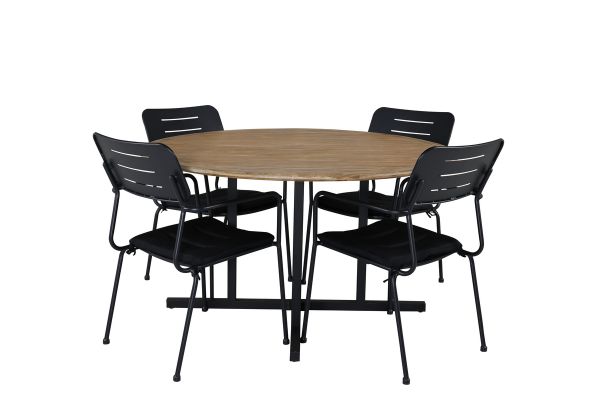 Imagine Masa de dining Cruz - Oțel negru / Acacia (aspect de teak) ø140cm + Scaun de dining Nicke cu brațe - Oțel negru _4