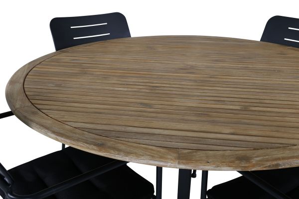 Imagine Masa de dining Cruz - Oțel negru / Acacia (aspect de teak) ø140cm + Scaun de dining Nicke cu brațe - Oțel negru _4