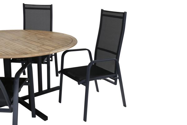 Imagine Masa de dining Cruz - Otel Negru / Acacia (aspect de tek) ø140cm + Scaun de relaxare Copacabana - Negru/Negru _4