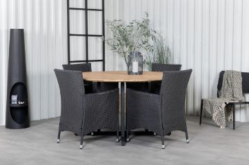 Imagine Masa de dining Cruz - oțel negru / Acacia (aspect de tec) ø140cm + Scaun cu brațe Knick - Negru _4