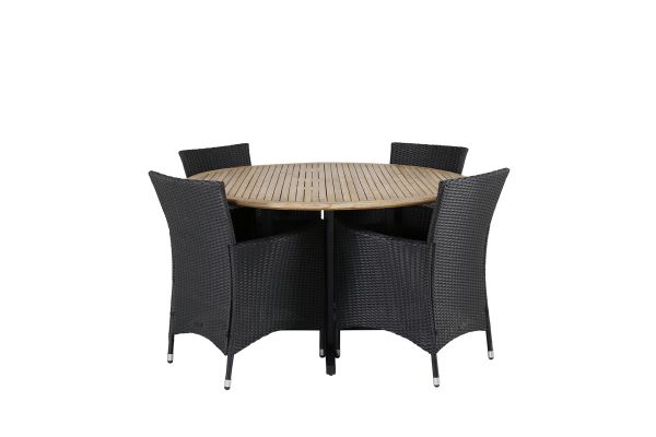 Imagine Masa de dining Cruz - oțel negru / Acacia (aspect de tec) ø140cm + Scaun cu brațe Knick - Negru _4