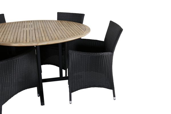 Imagine Masa de dining Cruz - oțel negru / Acacia (aspect de tec) ø140cm + Scaun cu brațe Knick - Negru _4