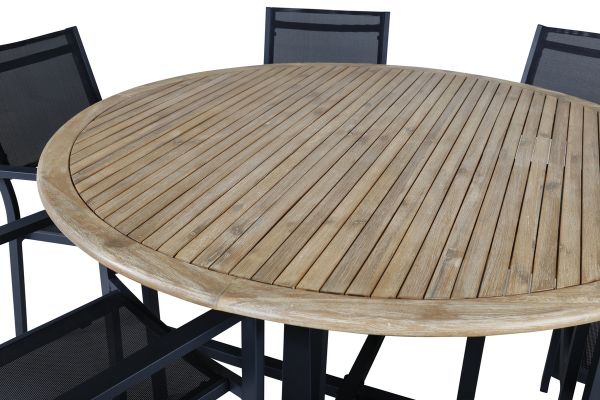 Imagine Masa de dining Cruz - Oțel negru / Acacia (aspect de lemn de tek) ø140cm + Scaun Copacabana empilabil - Negru/Negru - Înlocuit de 4231-408 _6