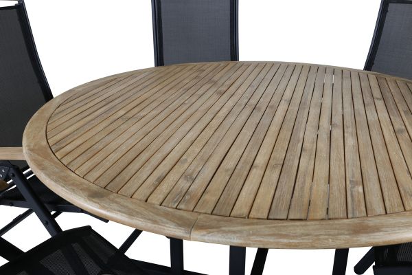 Imagine Masa de dining Cruz - Oțel negru / Acacia (aspect de teak) ø140cm + Scaun Panama 5 poziții - Negru/Negru _6