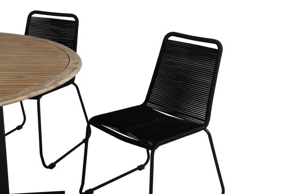 Imagine Vă rugăm să traduceți complet Masa de dining Cruz - Oțel negru / Acacia (aspect de tek) ø140cm + Scaun empilabil Lindos - Aluminiu negru / Sfoară neagră _6