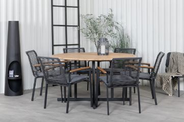 Imagine Vă rugăm să traduceți complet: Masă de dining Cruz - Oțel negru / Acacia (aspect de tec) ø140cm + Scaun de dining Dallas _6