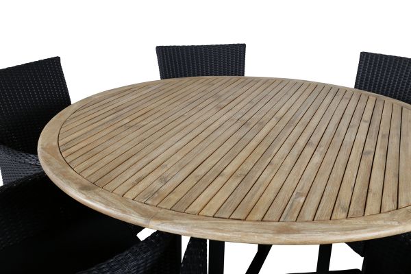 Imagine Masa de dining Cruz - Oțel negru / Acacia (aspect de tek) ø140cm + Scaun cu brațe Knick - Negru _6