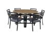 Imagine Masa de dining Cruz - Oțel Negru / Acacia (aspect de tek) ø140cm + Scaun de dining Brasilia (stivuibil) - Aluminiu Negru / Tek - 6