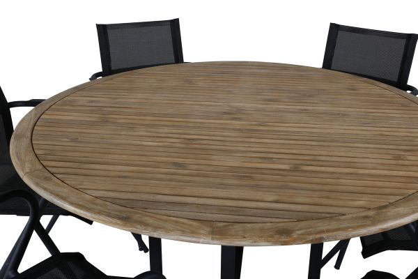 Imagine Masa de dining Cruz - Oţel negru / Chiparos (aspect de teak) ø140cm + Scaun de dining Alina - Aluminiu negru / Textilenă neagră _6