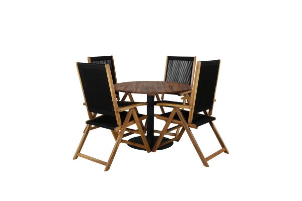 Imagine Masa de dining Cot - oțel negru / Acacia (aspect de tek) - ø100cm+Scaun pliabil Little John - sfoară / Acacia_4