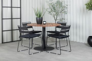 Imagine Masa de dining Cot - Oțel negru / Acacia (aspect de tek) - ø100cm+Scaun de dining Lina - Negru_4