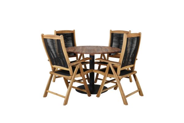 Imagine Masa de dining Cot - Oțel negru / Acacia (aspect de tek) - ø100cm+ Scaun Peter 5 poziții - Frânghie neagră / Acacia_4